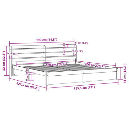 Bedframe met hoofdbord massief grenenhout 180x200 cm