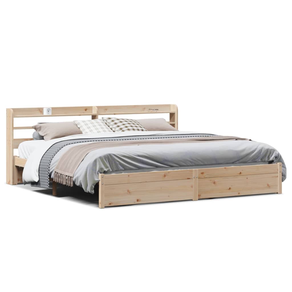 Bedframe met hoofdbord massief grenenhout 200x200 cm