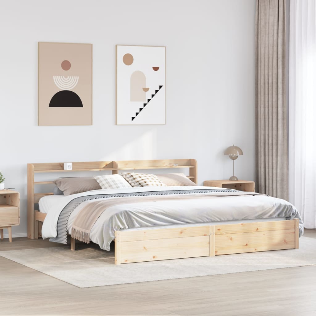 Bedframe met hoofdbord massief grenenhout 200x200 cm