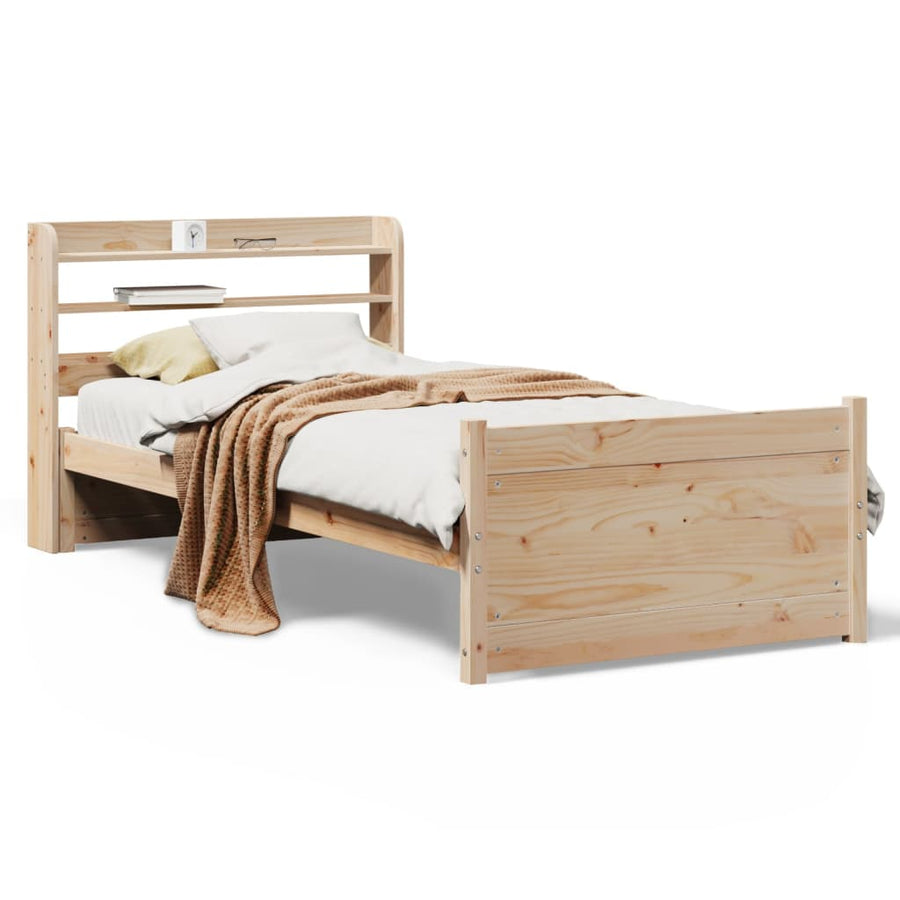 Bedframe met hoofdbord massief grenenhout 75x190 cm