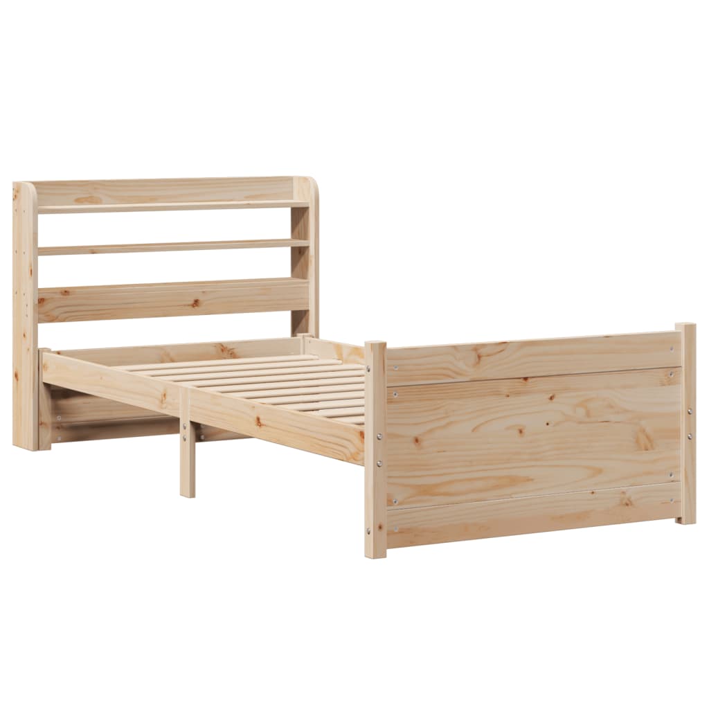 Bedframe met hoofdbord massief grenenhout 75x190 cm