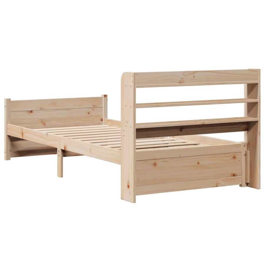 Bedframe met hoofdbord massief grenenhout 75x190 cm