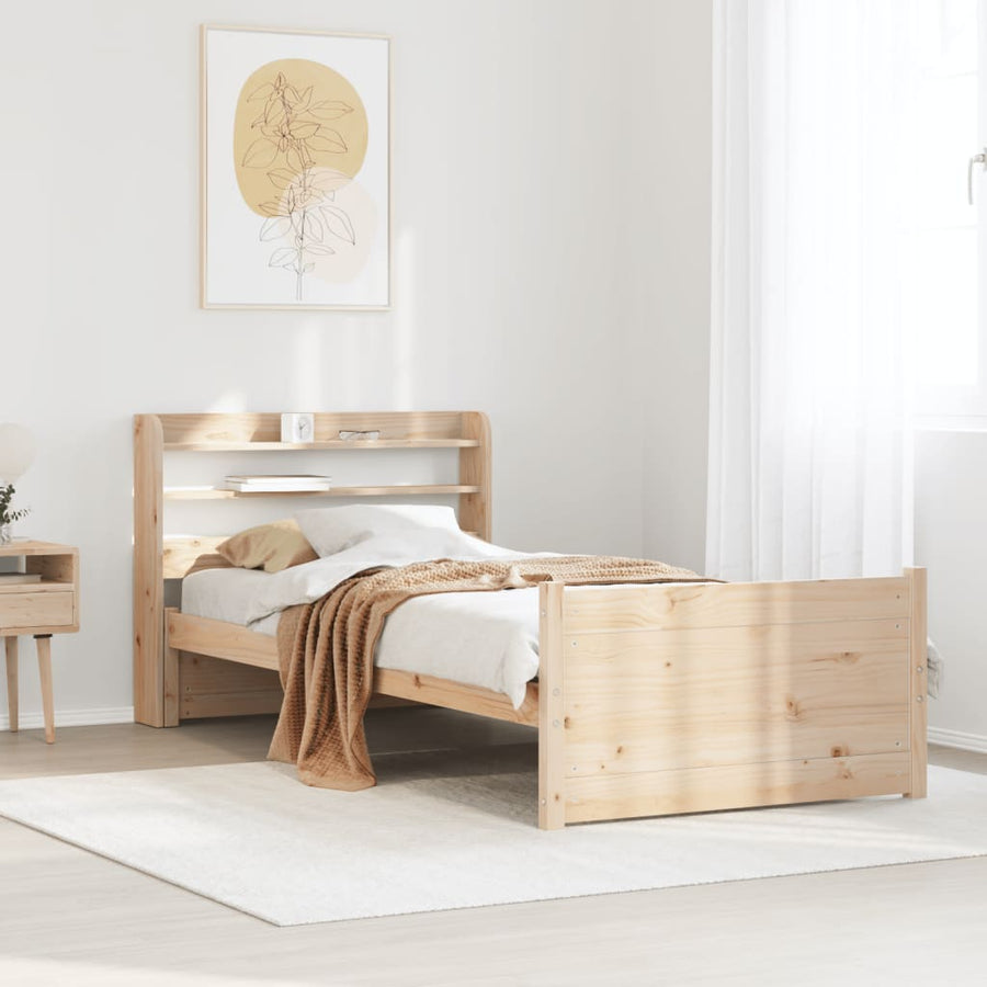 Bedframe met hoofdbord massief grenenhout 75x190 cm