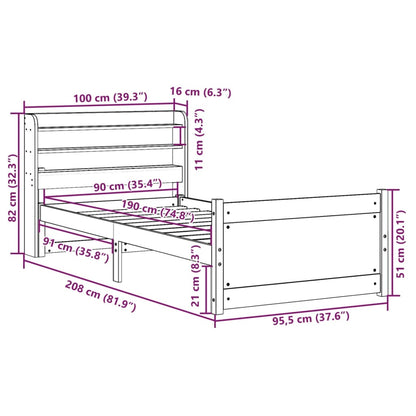 Bedframe Met Hoofdbord Massief Grenenhout 90 x 190 cm Bruin