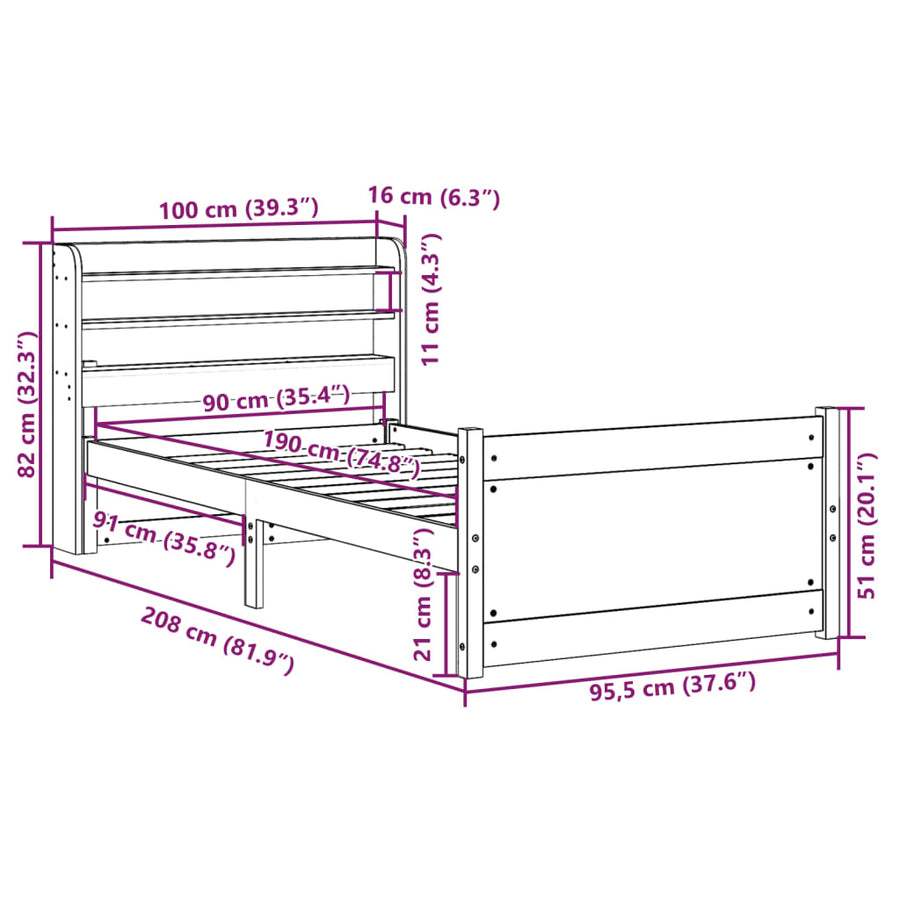 Bedframe met hoofdeinde zonder matras 90x190 cm wit