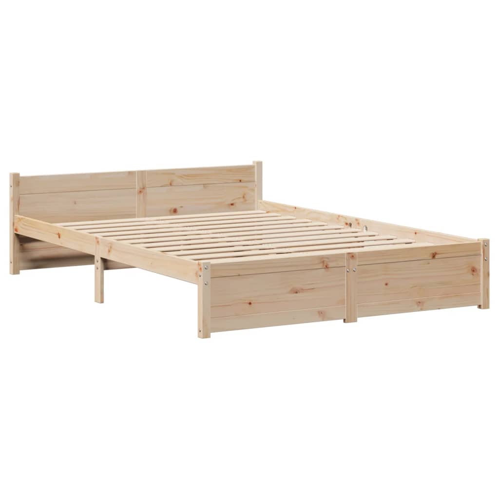 Bedframe Met Hoofdbord Massief Grenenhout 135 x 190 cm Bruin