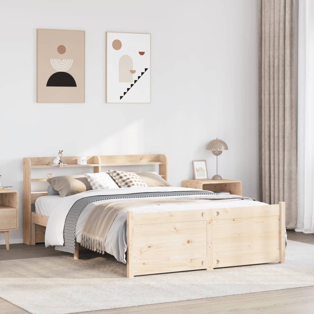 Bedframe Met Hoofdbord Massief Grenenhout 135 x 190 cm Bruin