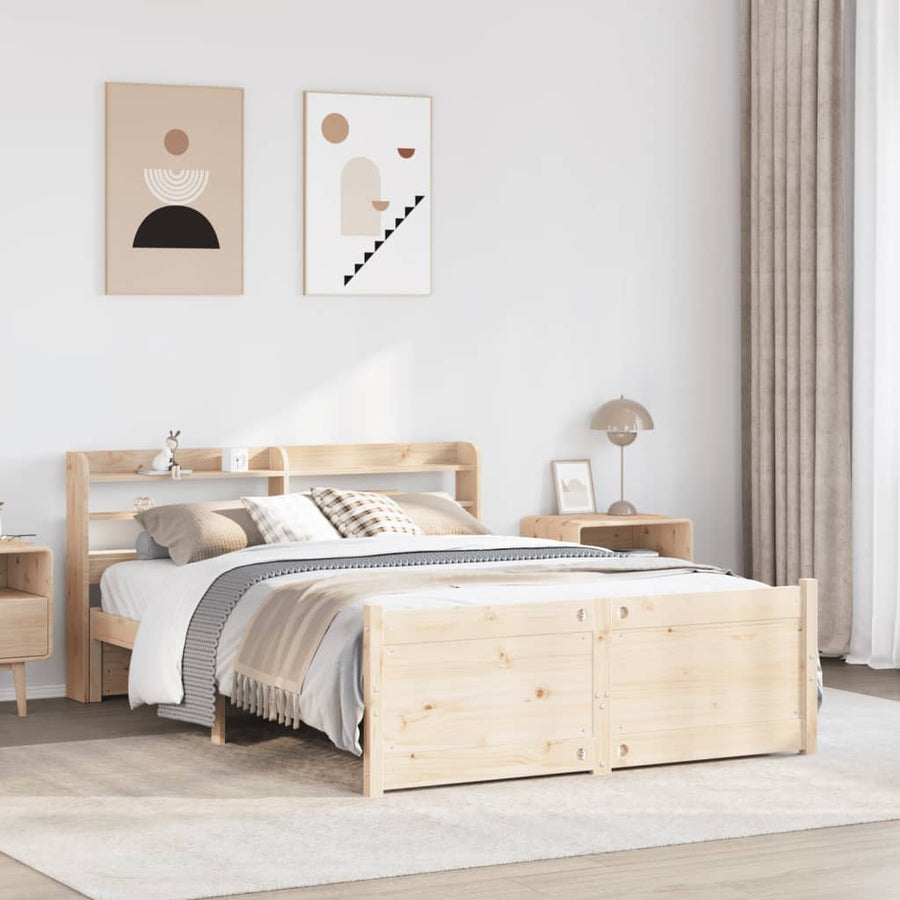 Bedframe Met Hoofdbord Massief Grenenhout 135 x 190 cm Bruin