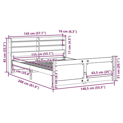 Bedframe met hoofdbord massief grenenhout wit 135x190 cm