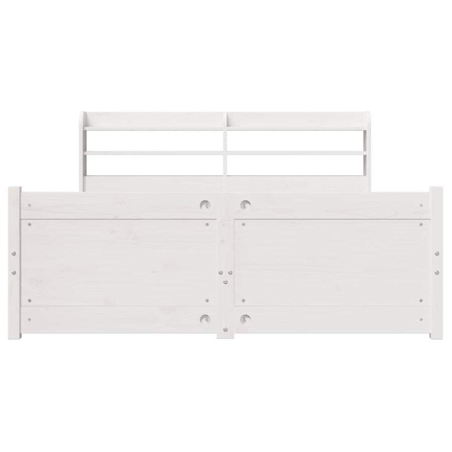 Bedframe met hoofdbord massief grenenhout wit 135x190 cm