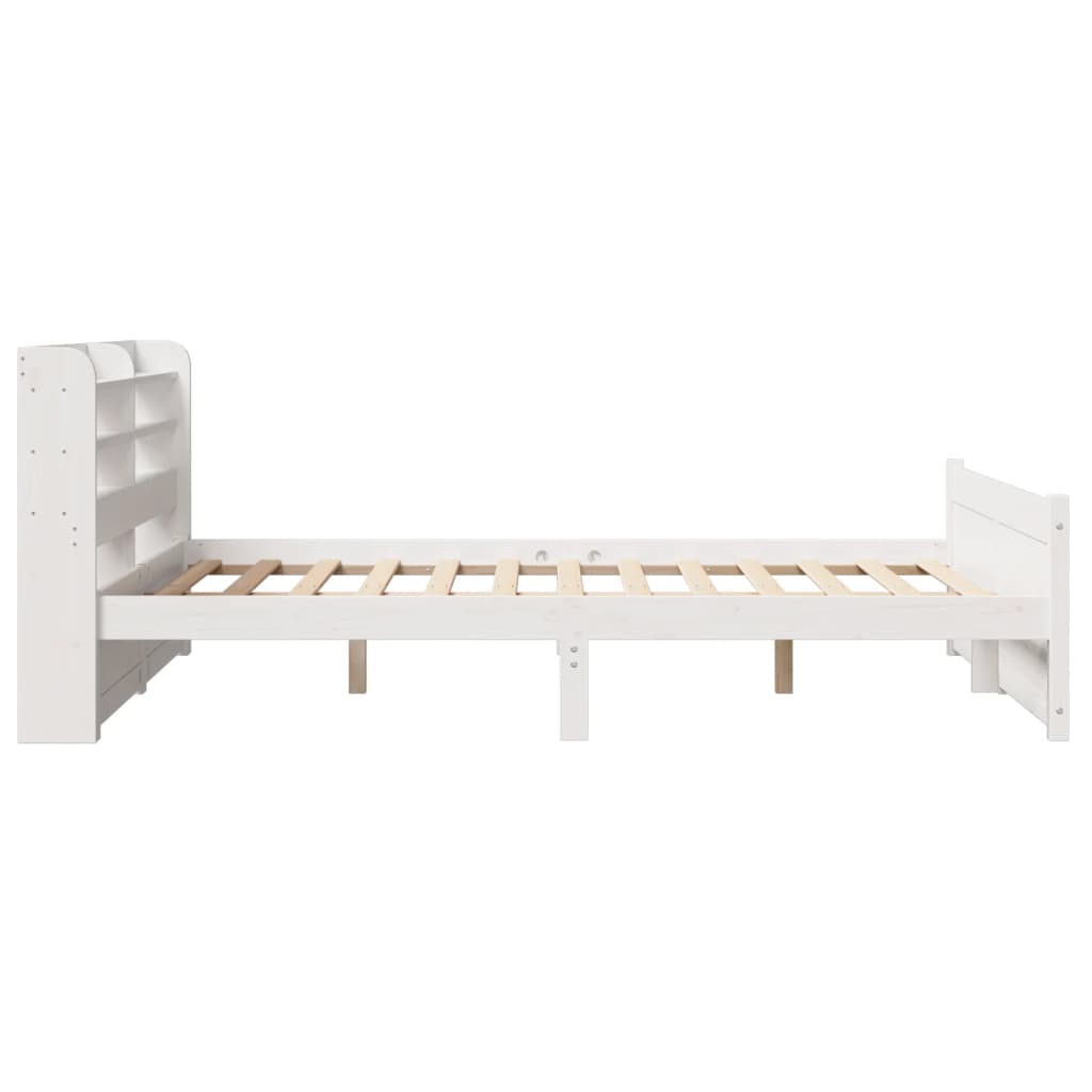 Bedframe met hoofdbord massief grenenhout wit 135x190 cm