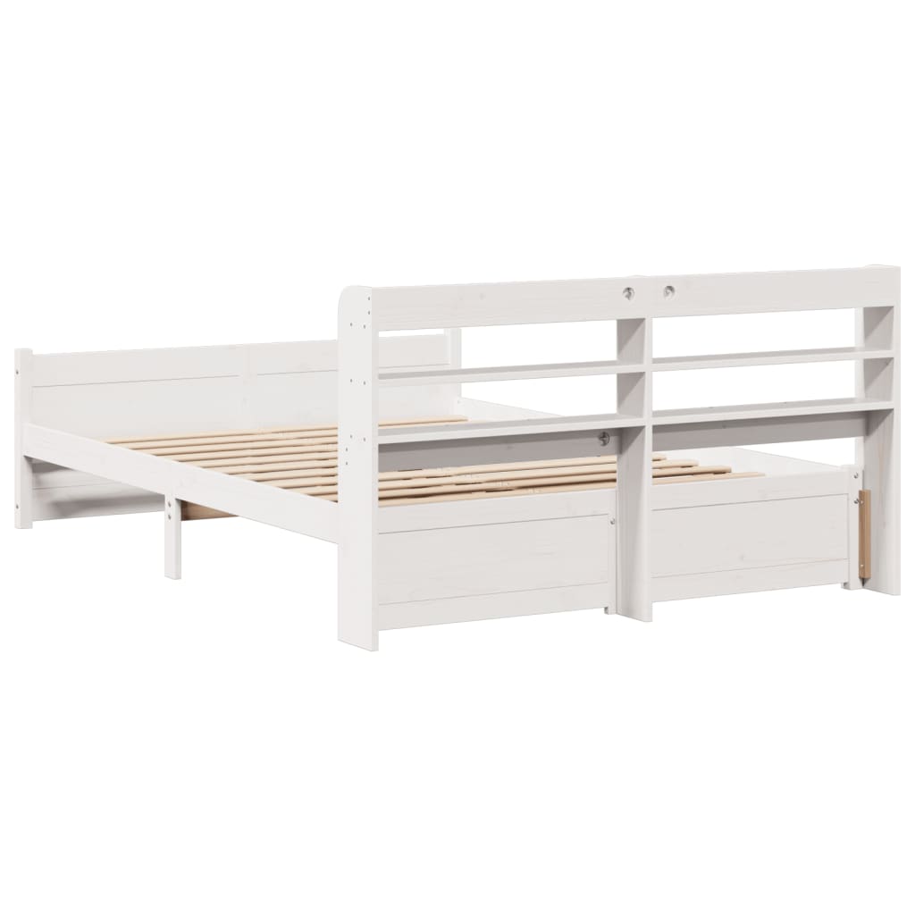 Bedframe met hoofdbord massief grenenhout wit 135x190 cm