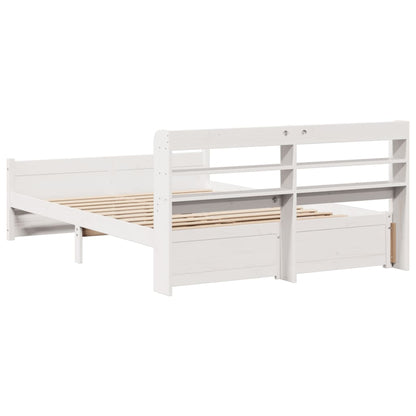 Bedframe met hoofdbord massief grenenhout wit 135x190 cm