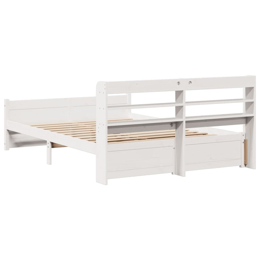 Bedframe met hoofdbord massief grenenhout wit 135x190 cm