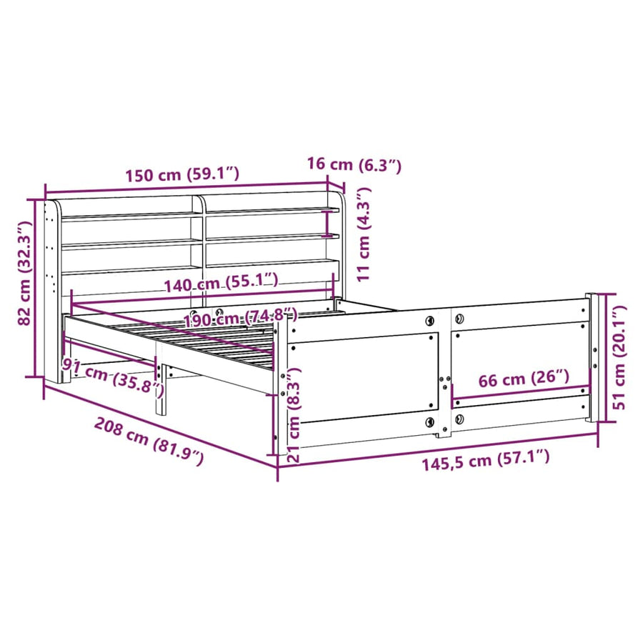 Bedframe met hoofdeinde zonder matras 140x190 cm wit
