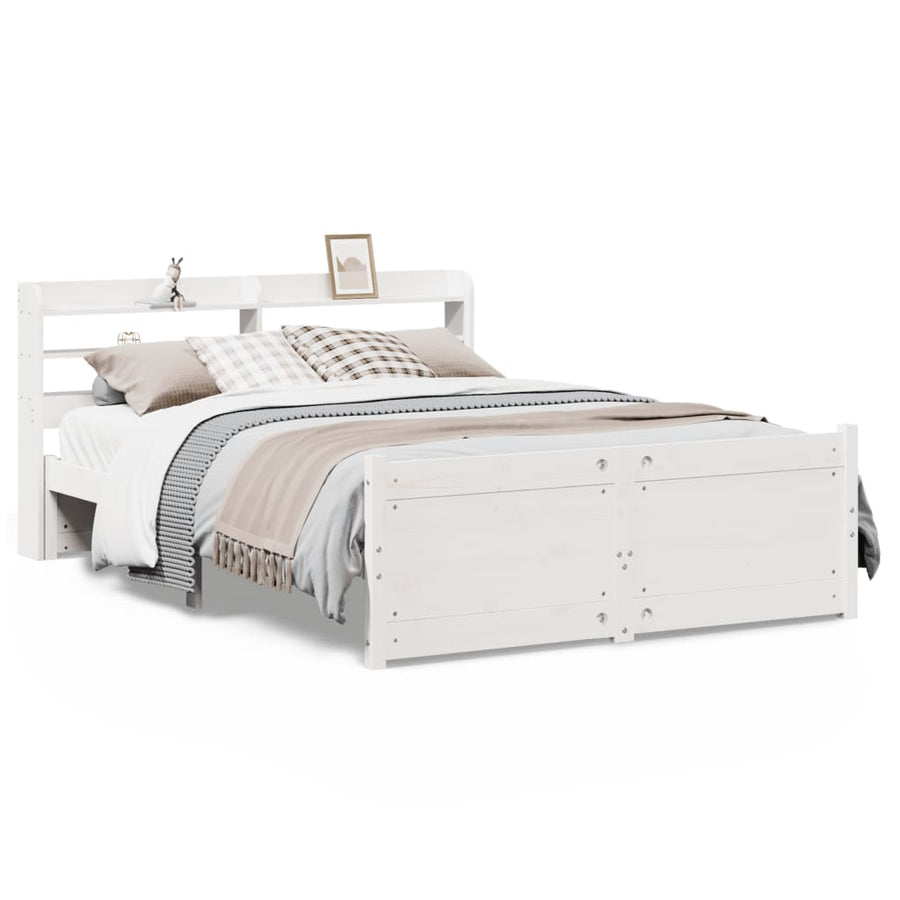 Bedframe met hoofdbord massief grenenhout wit 150x200 cm