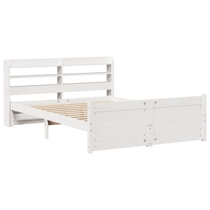 Bedframe met hoofdbord massief grenenhout wit 150x200 cm