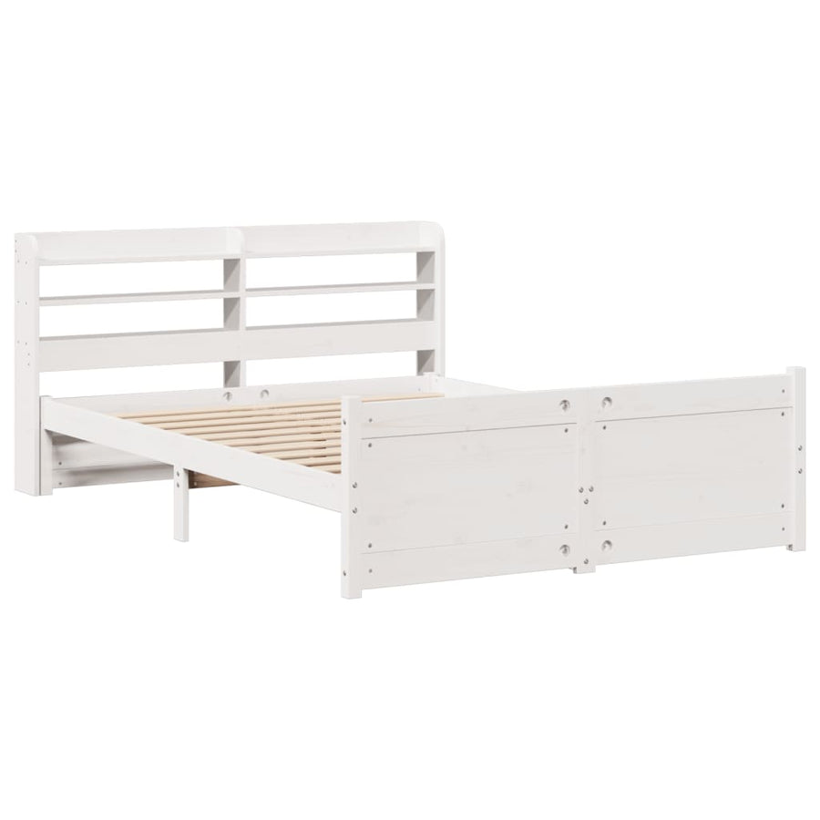Bedframe met hoofdbord massief grenenhout wit 150x200 cm