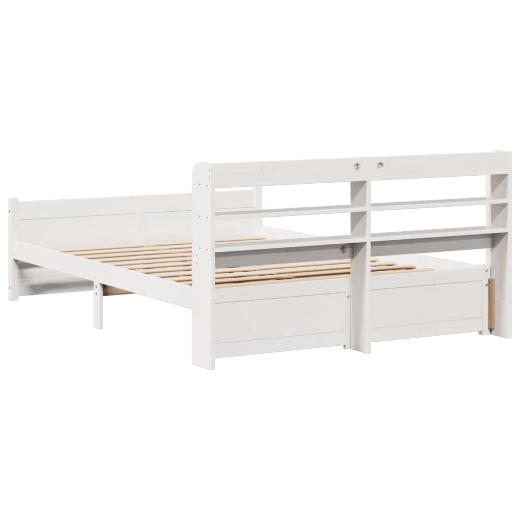 Bedframe met hoofdbord massief grenenhout wit 150x200 cm