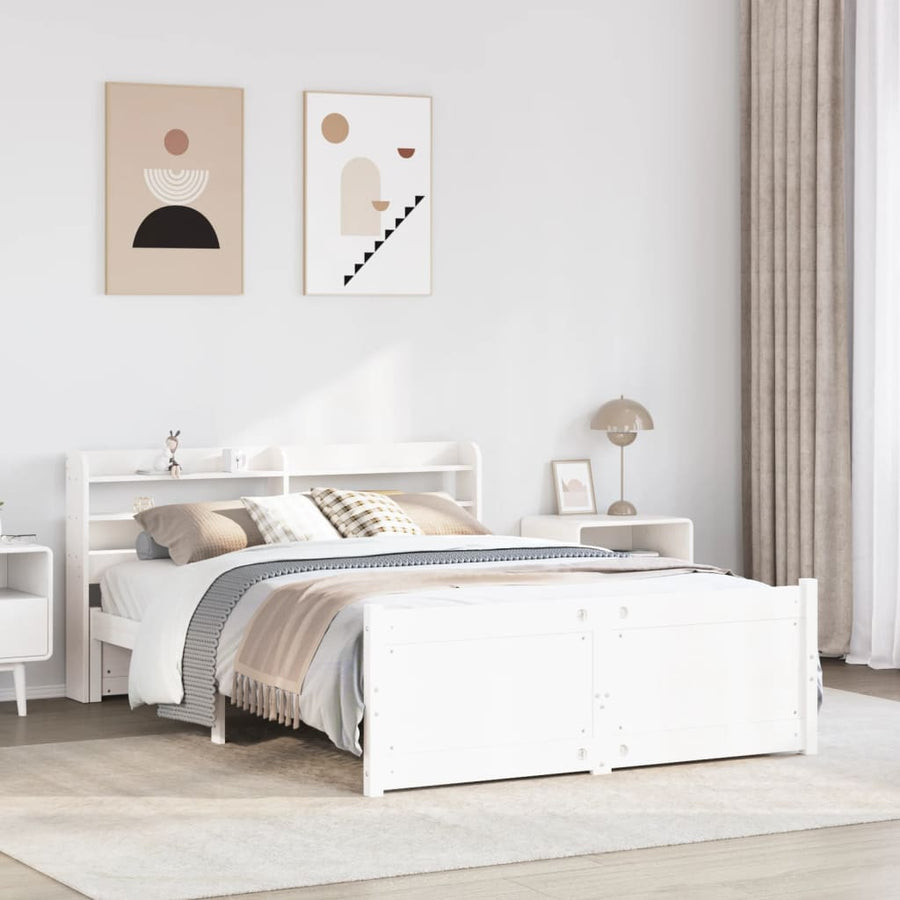 Bedframe met hoofdbord massief grenenhout wit 150x200 cm
