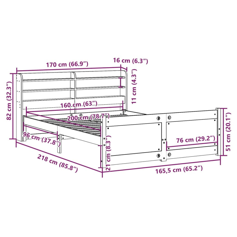 Bedframe met hoofdeinde zonder matras 160x200 cm wit