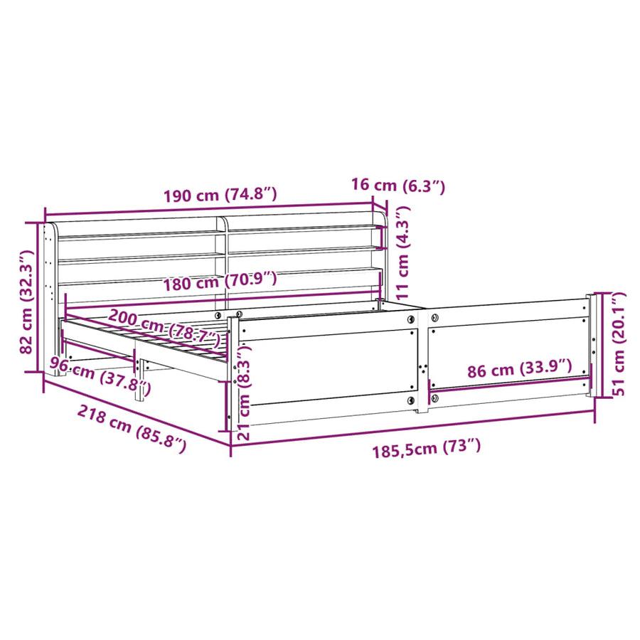 Bedframe met hoofdeinde zonder matras 180x200 cm wit