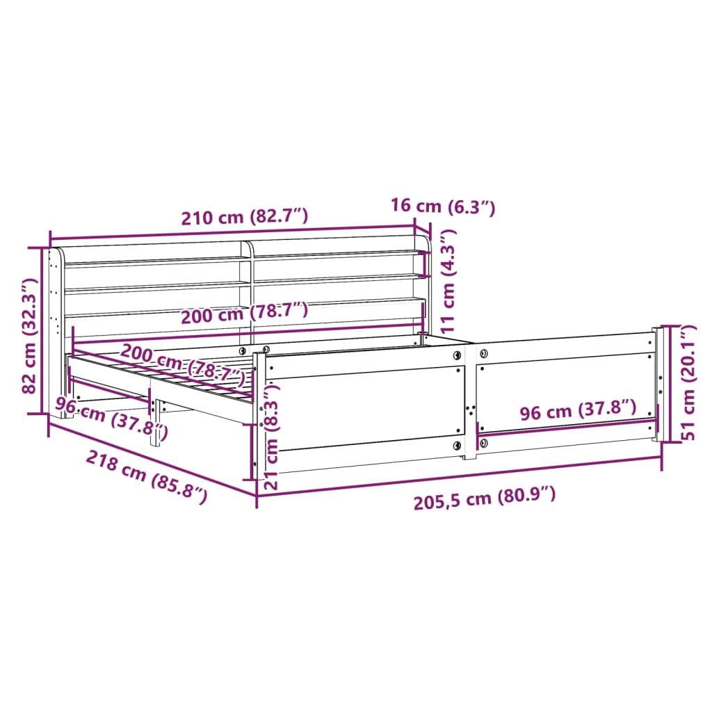 Bedframe Met Hoofdbord Massief Grenenhout 200 x 200 cm Bruin
