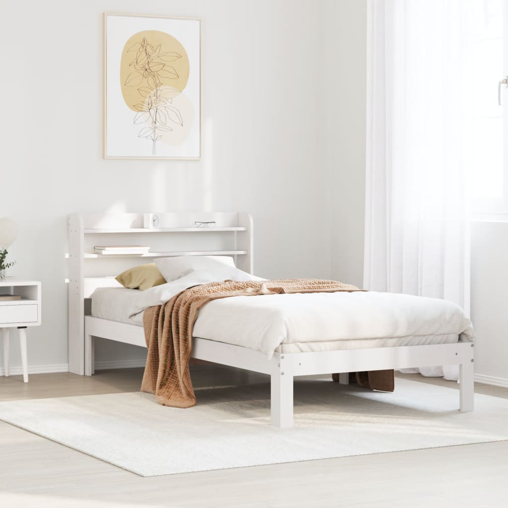 Bedframe met hoofdbord massief grenenhout wit 75x190 cm