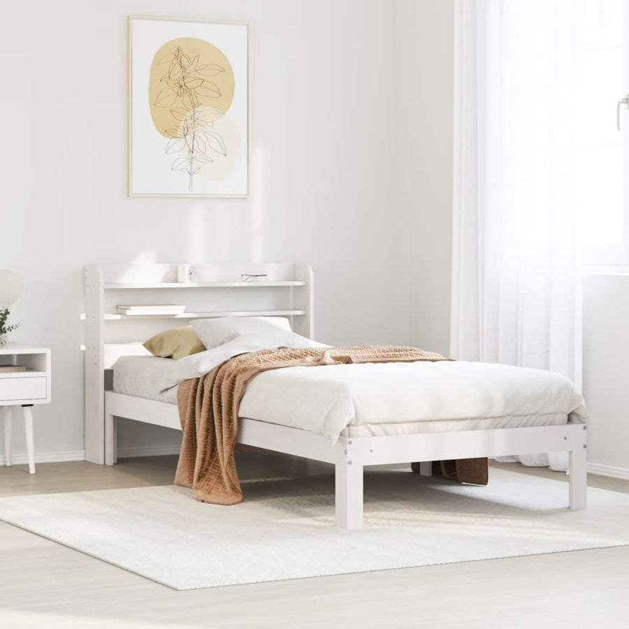 Bedframe met hoofdbord massief grenenhout wit 75x190 cm