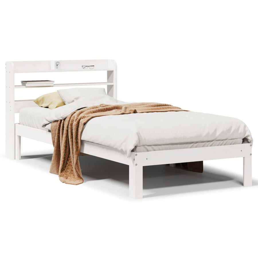 Bedframe met hoofdbord massief grenenhout wit 75x190 cm