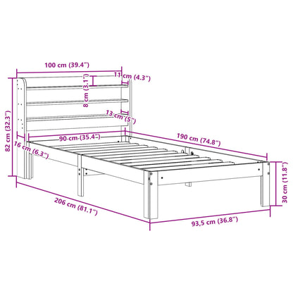 Bedframe met hoofdbord massief grenenhout 90x190 cm