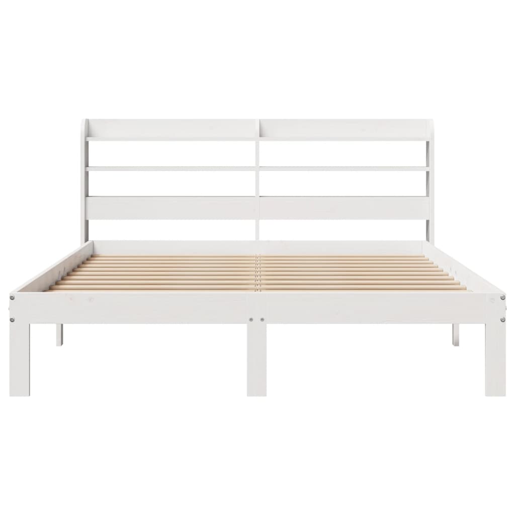 Bedframe met hoofdbord massief grenenhout wit 120x190 cm
