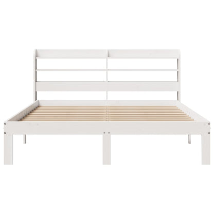 Bedframe met hoofdbord massief grenenhout wit 135x190 cm