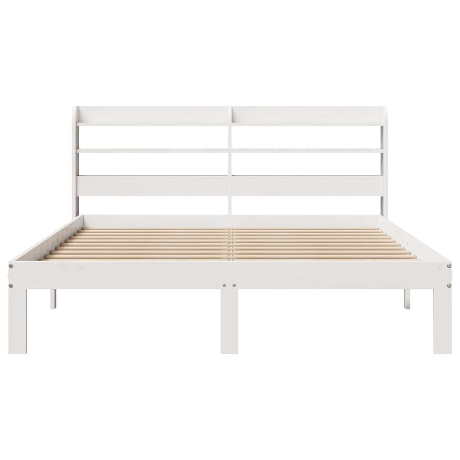 Bedframe met hoofdbord massief grenenhout wit 135x190 cm