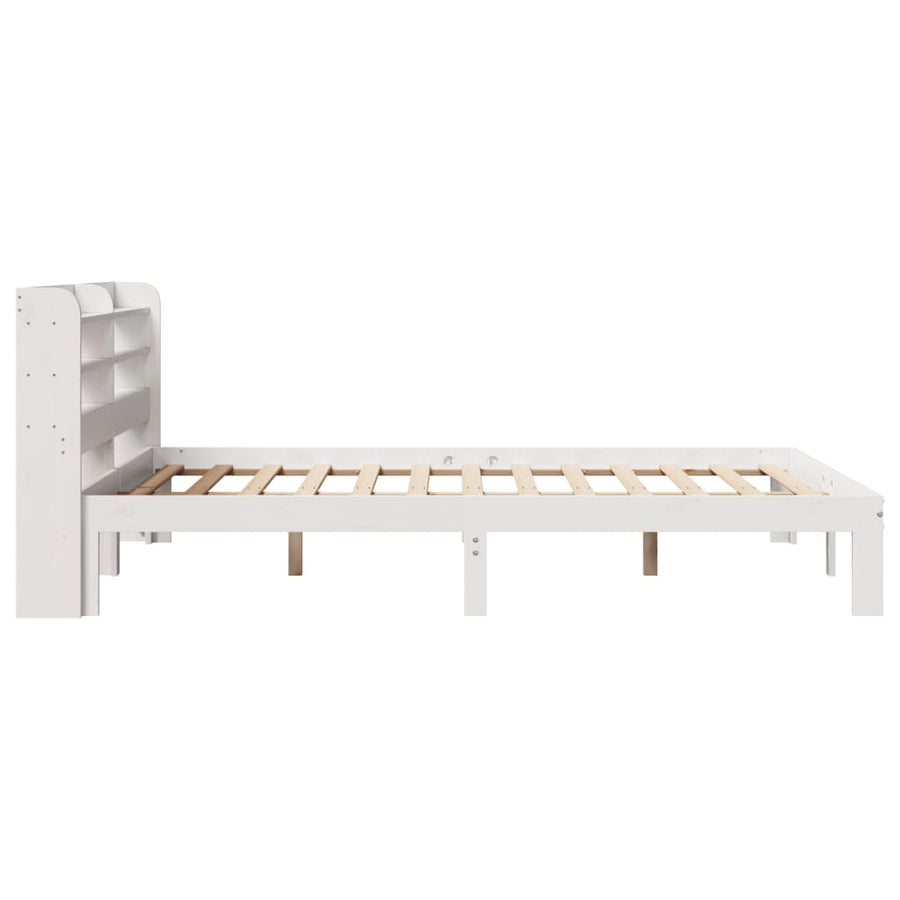 Bedframe met hoofdbord massief grenenhout wit 135x190 cm