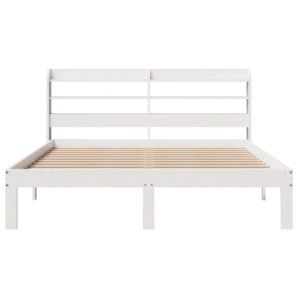 Bedframe met hoofdbord massief grenenhout wit 140x190 cm