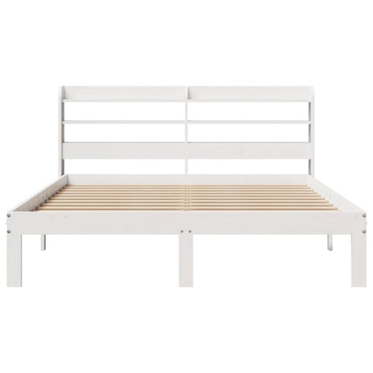 Bedframe met hoofdbord massief grenenhout wit 140x190 cm