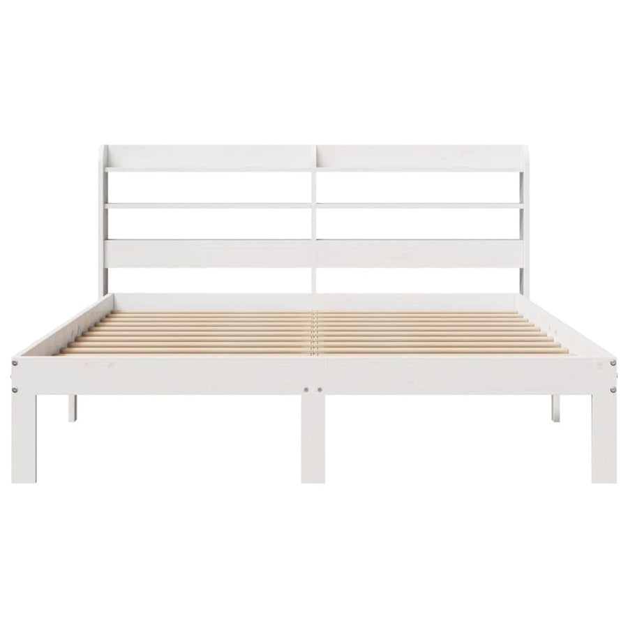 Bedframe met hoofdbord massief grenenhout wit 140x190 cm