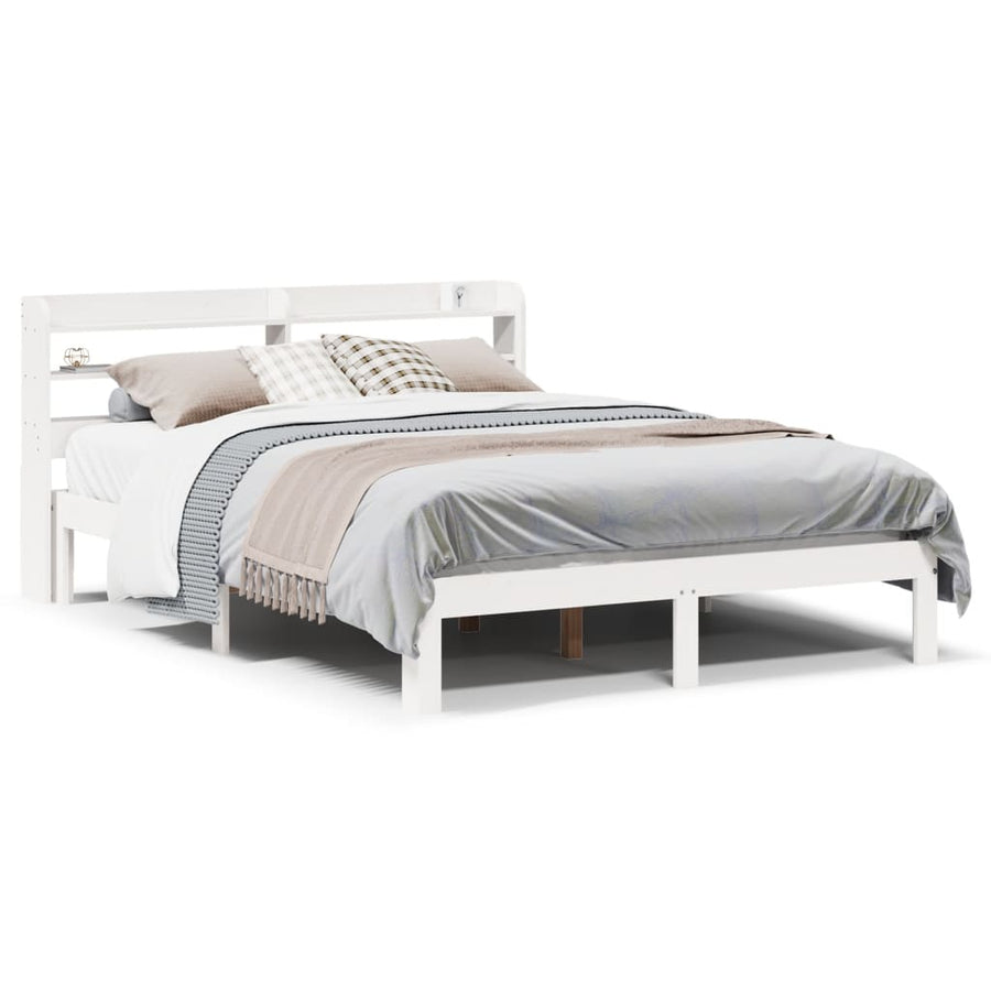 Bedframe met hoofdbord massief grenenhout wit 140x190 cm