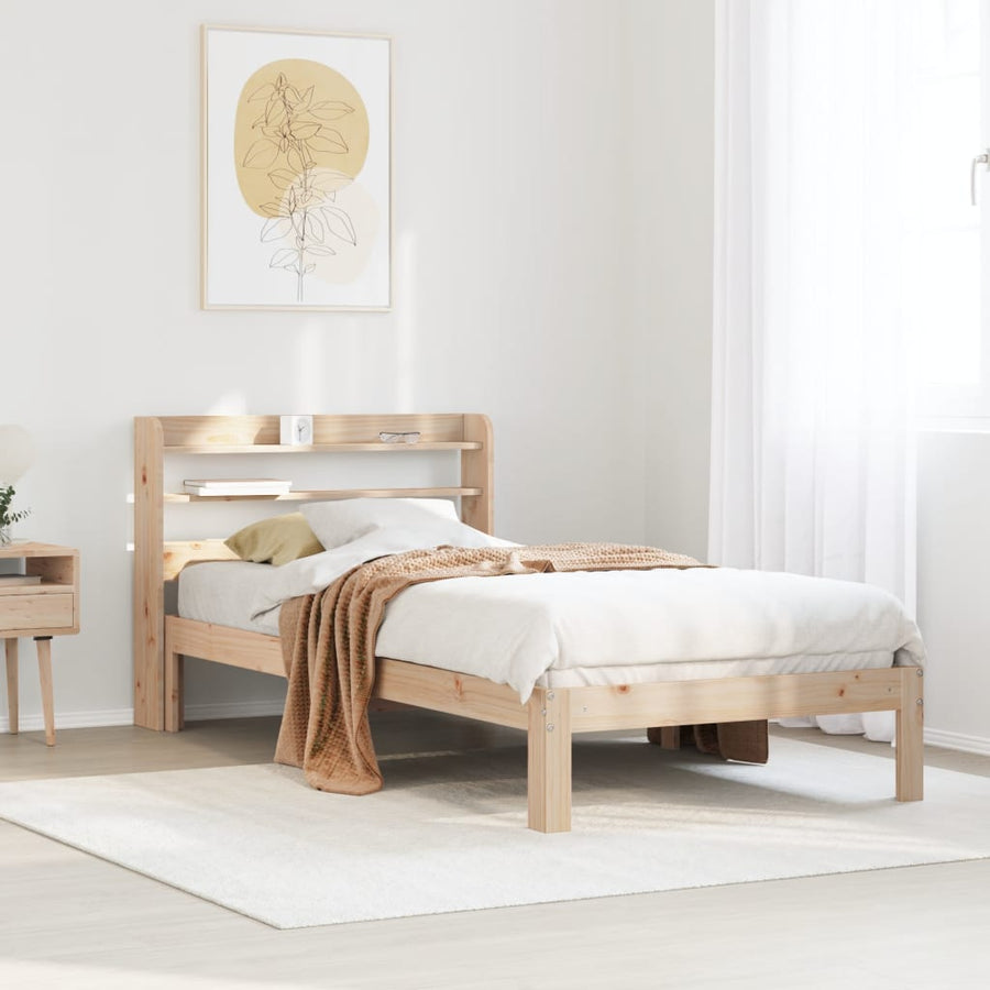 Bedframe met hoofdbord massief grenenhout 90x200 cm