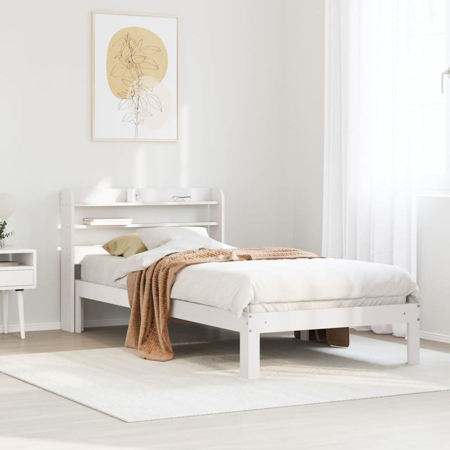 Bedframe met hoofdbord massief grenenhout wit 90x200 cm