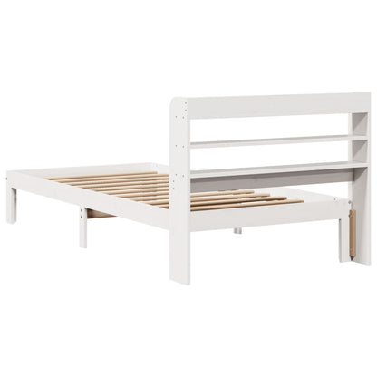 Bedframe met hoofdbord massief grenenhout wit 90x200 cm