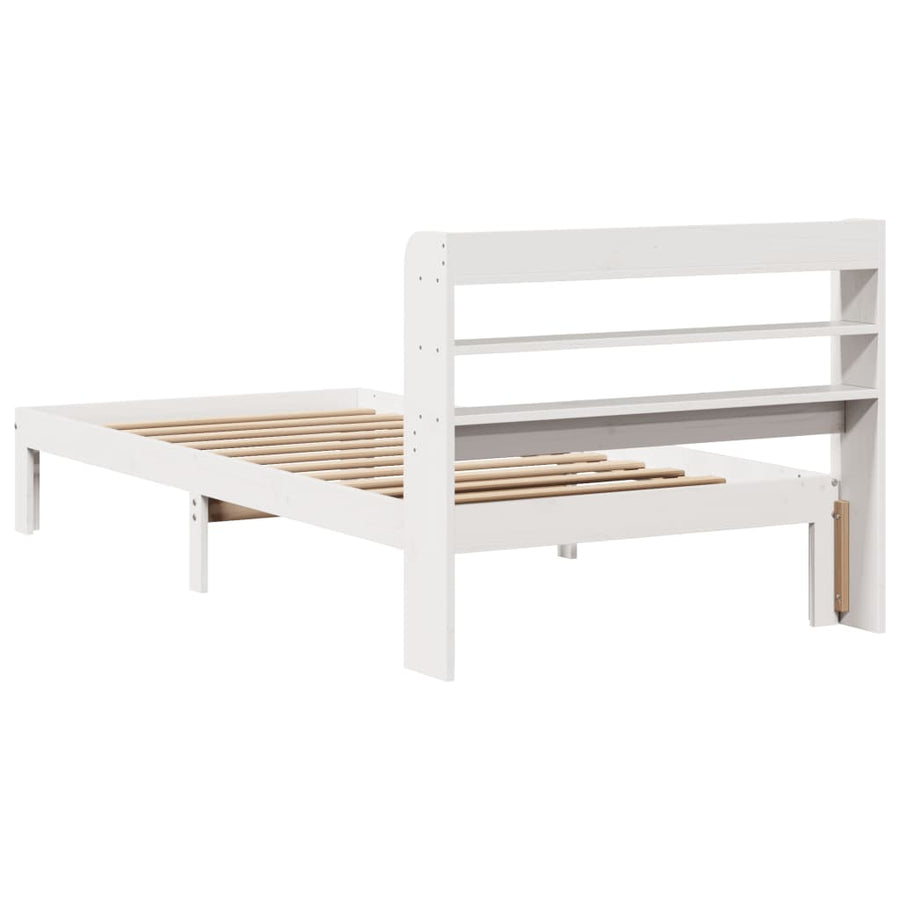 Bedframe met hoofdbord massief grenenhout wit 90x200 cm