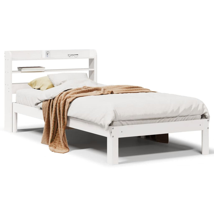 Bedframe met hoofdbord massief grenenhout wit 90x200 cm