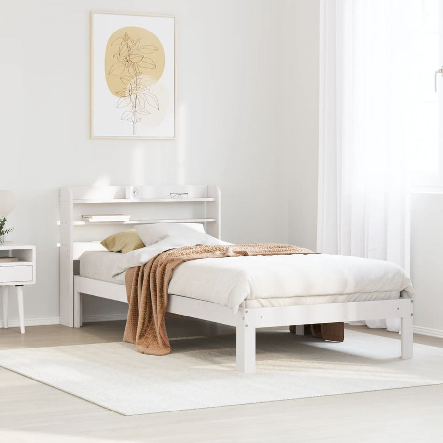 Bedframe met hoofdeinde 100x200 cm massief grenenhout wit