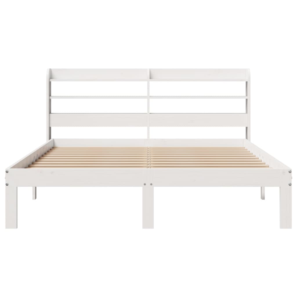 Bedframe met hoofdbord massief grenenhout wit 140x200 cm