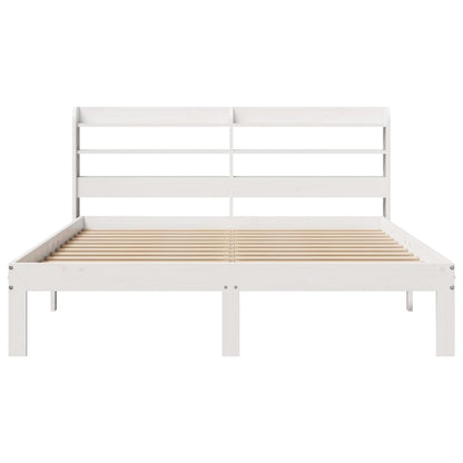 Bedframe met hoofdbord massief grenenhout wit 140x200 cm