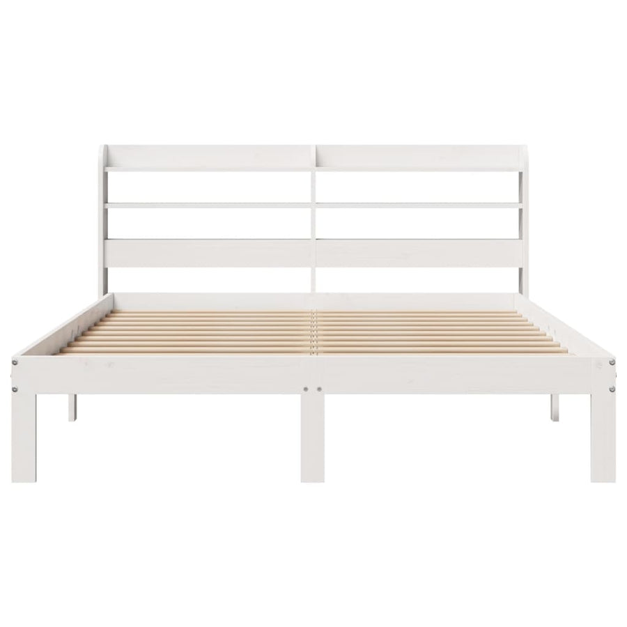 Bedframe met hoofdbord massief grenenhout wit 140x200 cm