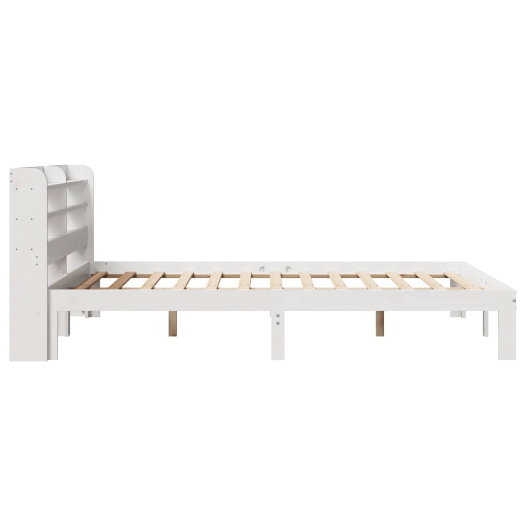 Bedframe met hoofdbord massief grenenhout wit 140x200 cm