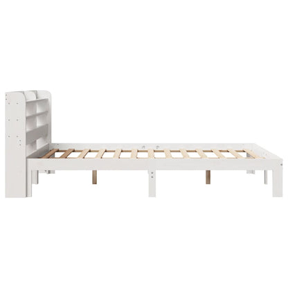 Bedframe met hoofdbord massief grenenhout wit 140x200 cm